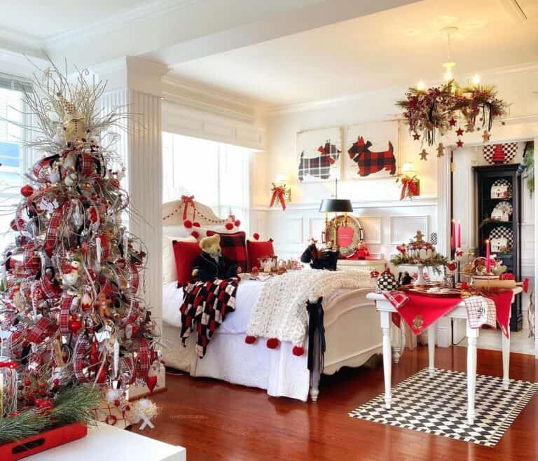 White Bedroom with Red Décor - Soul & Lane
