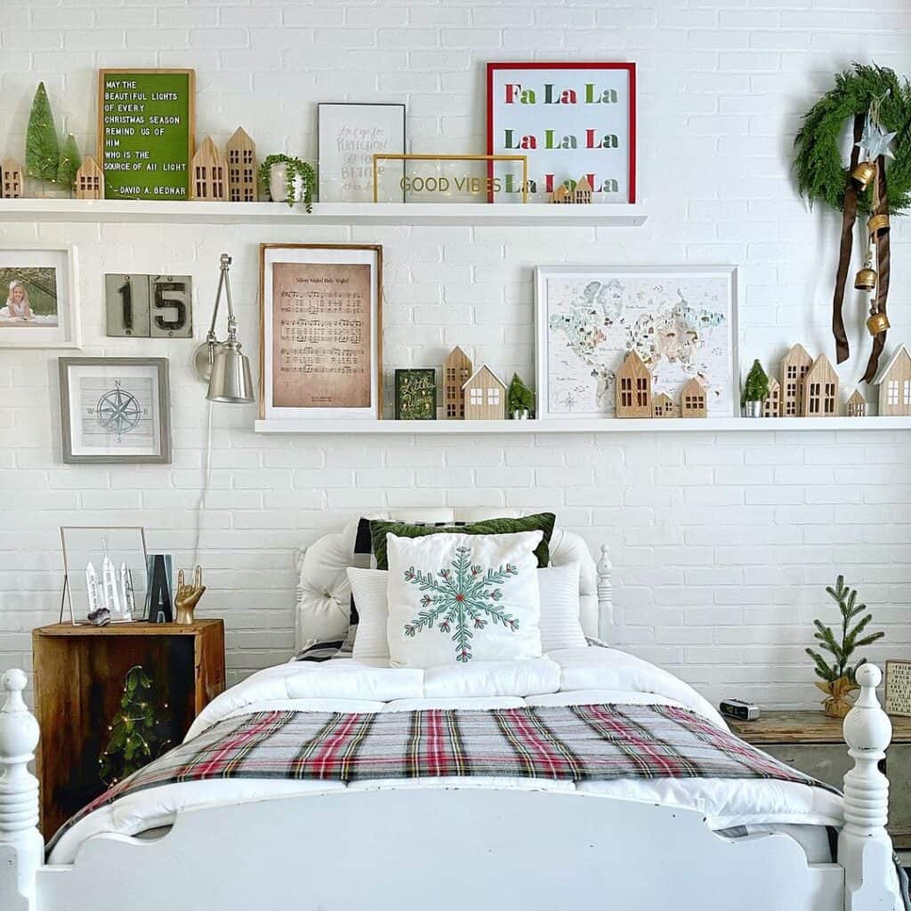 White Brick Wall with Floating Shelves