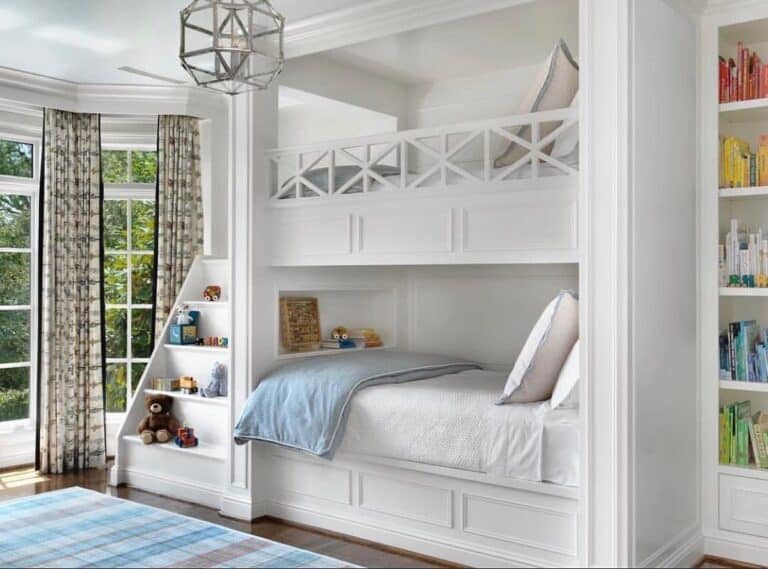 White Built-in Bunk Beds for Girls Room