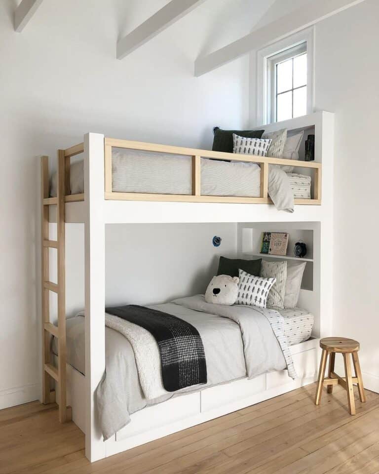 White Bunk Bed with Wood Accents