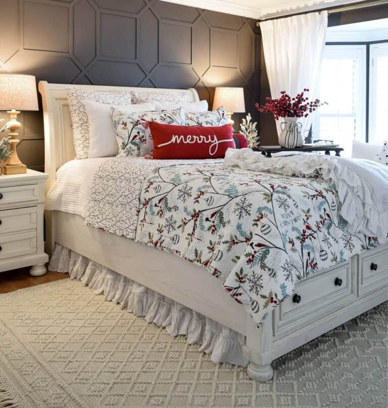 White Christmas Quilt in Paneled Bedroom
