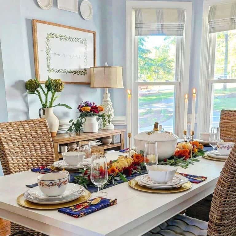 White Farmhouse Dining Table in Bright Room