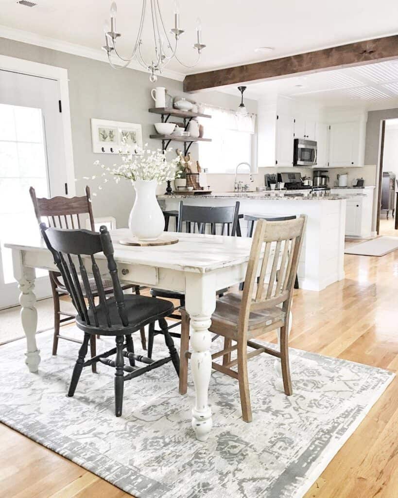 White Farmhouse Kitchen Table With Mismatched Chairs