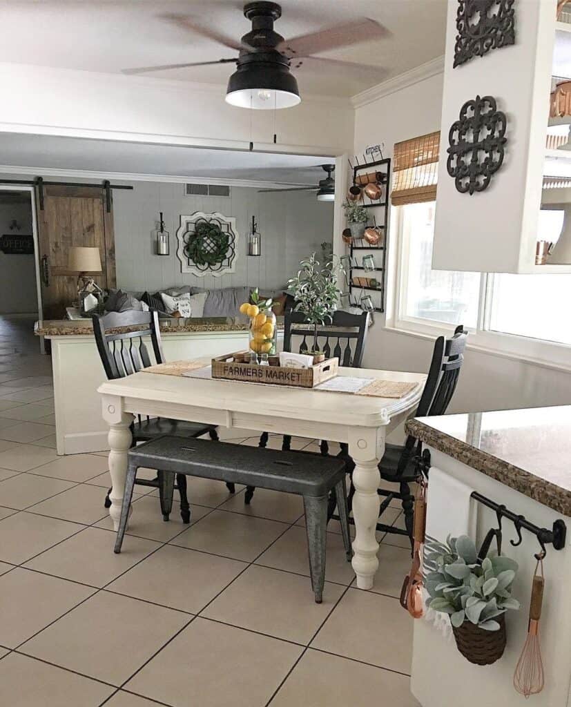 White Farmhouse Table With Gray Chairs