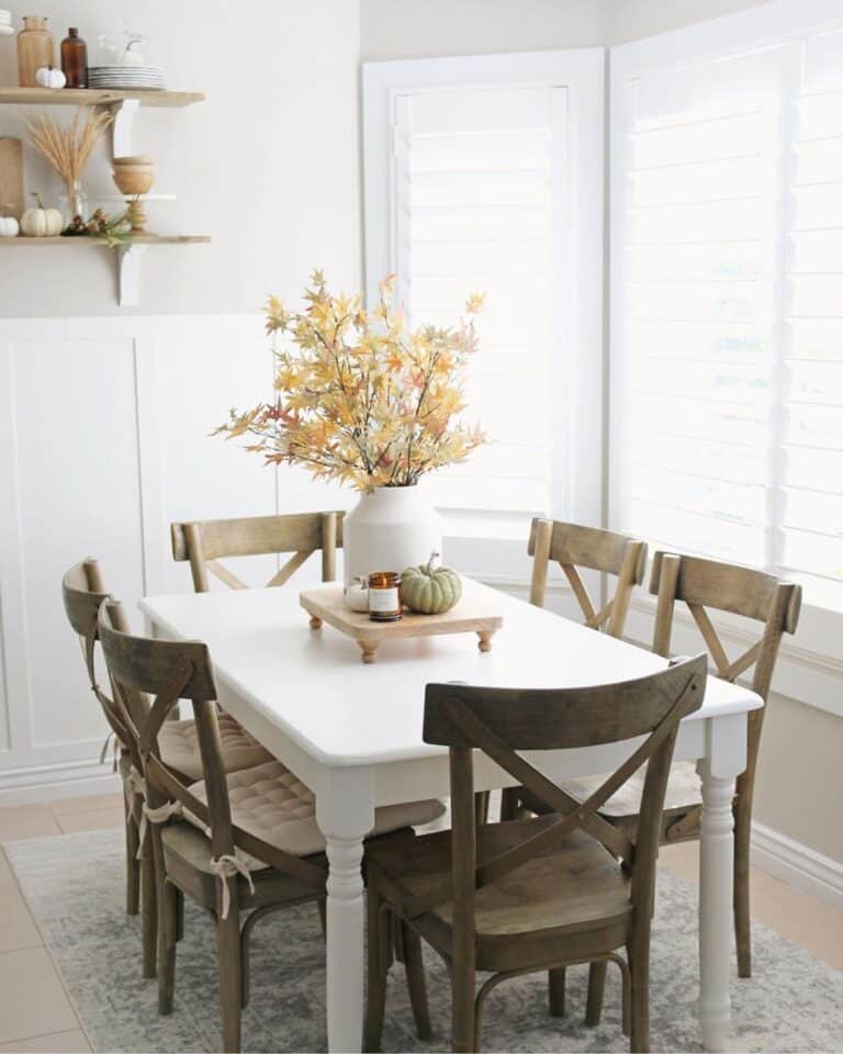 White Farmhouse Table in Neutral Dining Room
