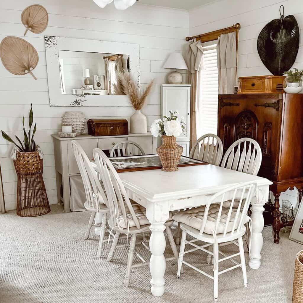 White Farmhouse Table in Shiplap Room