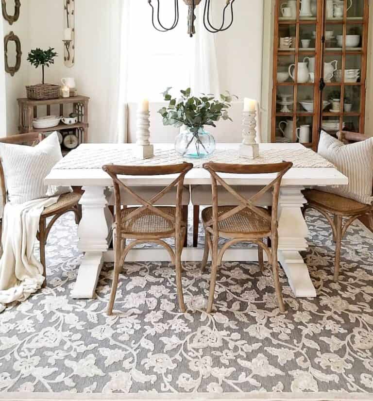 White Farmhouse Table with Rustic Wooden Chairs