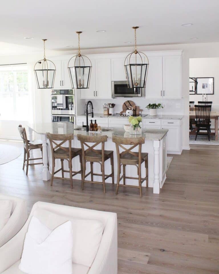 White Irregular Shaped Island with White Posts