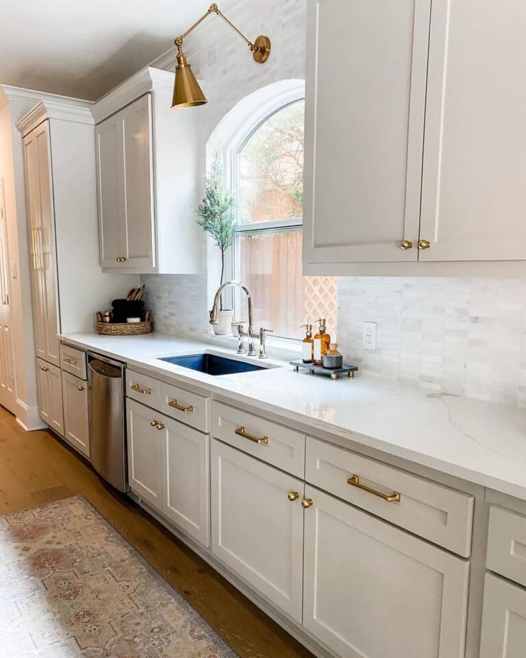 White Kitchen Cabinets with Gold Hardware