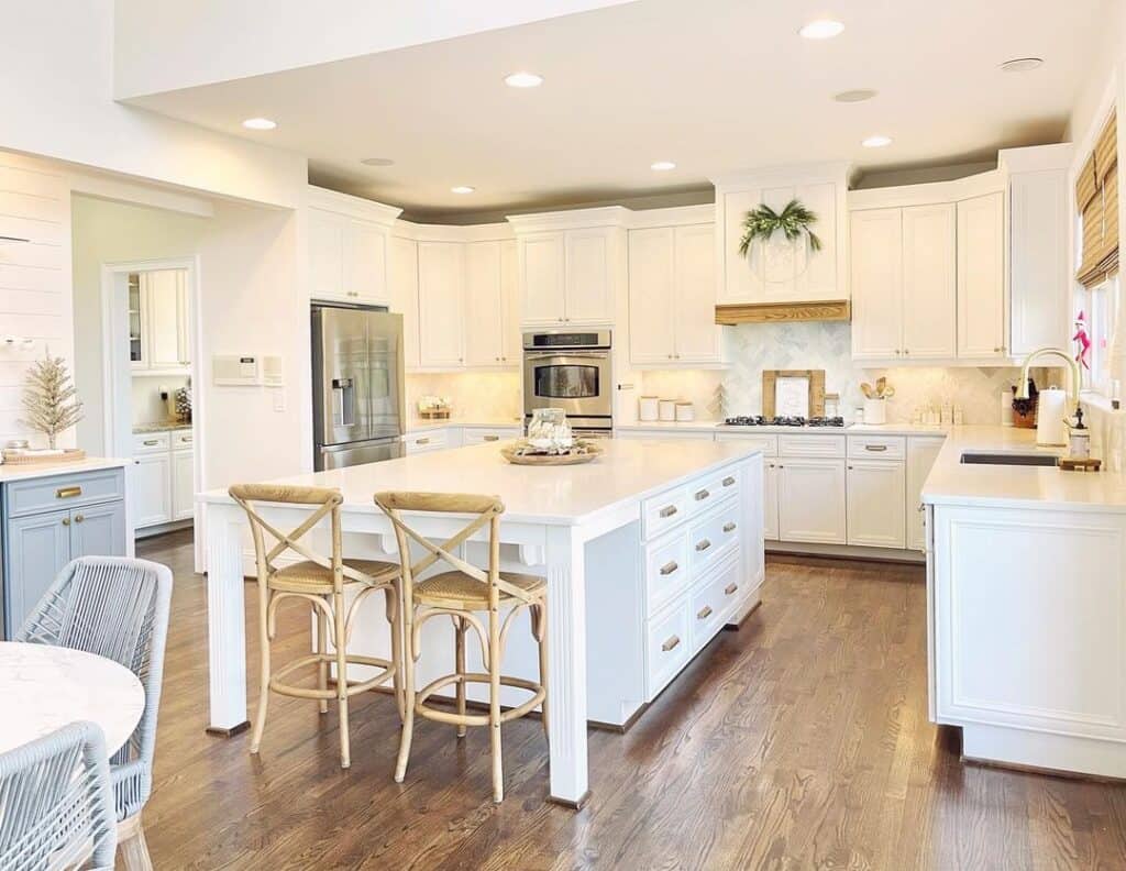 White Kitchen Island with Table