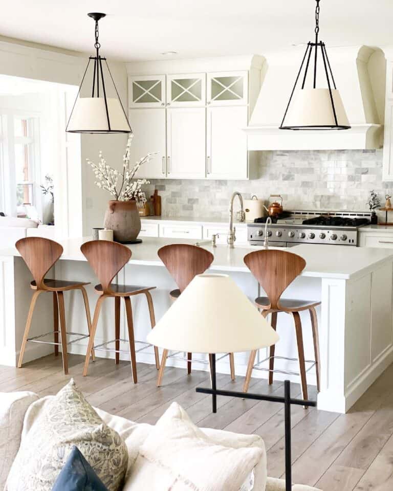White Kitchen Island with White Baseboard