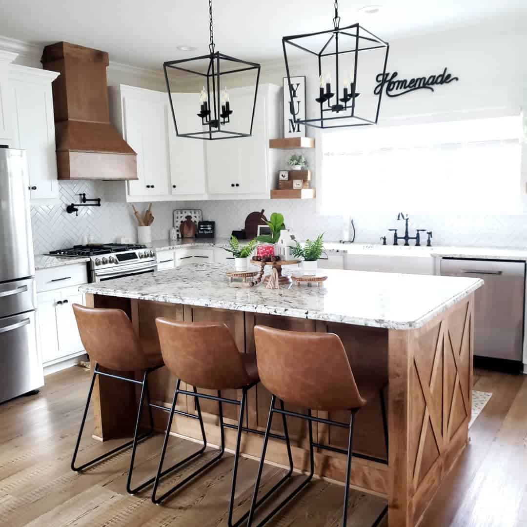 White Kitchen With Farmhouse Style Wood Island - Soul & Lane