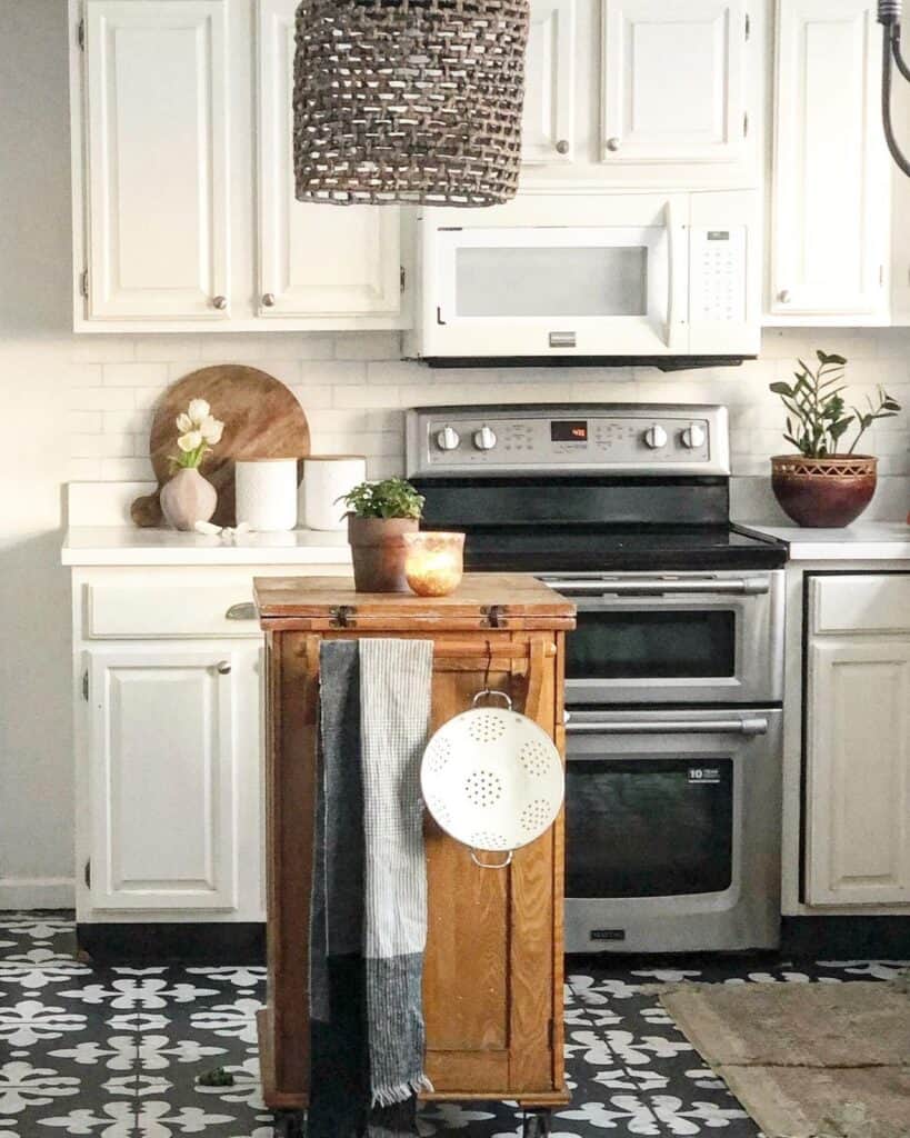 White Kitchen With Stenciled Floor