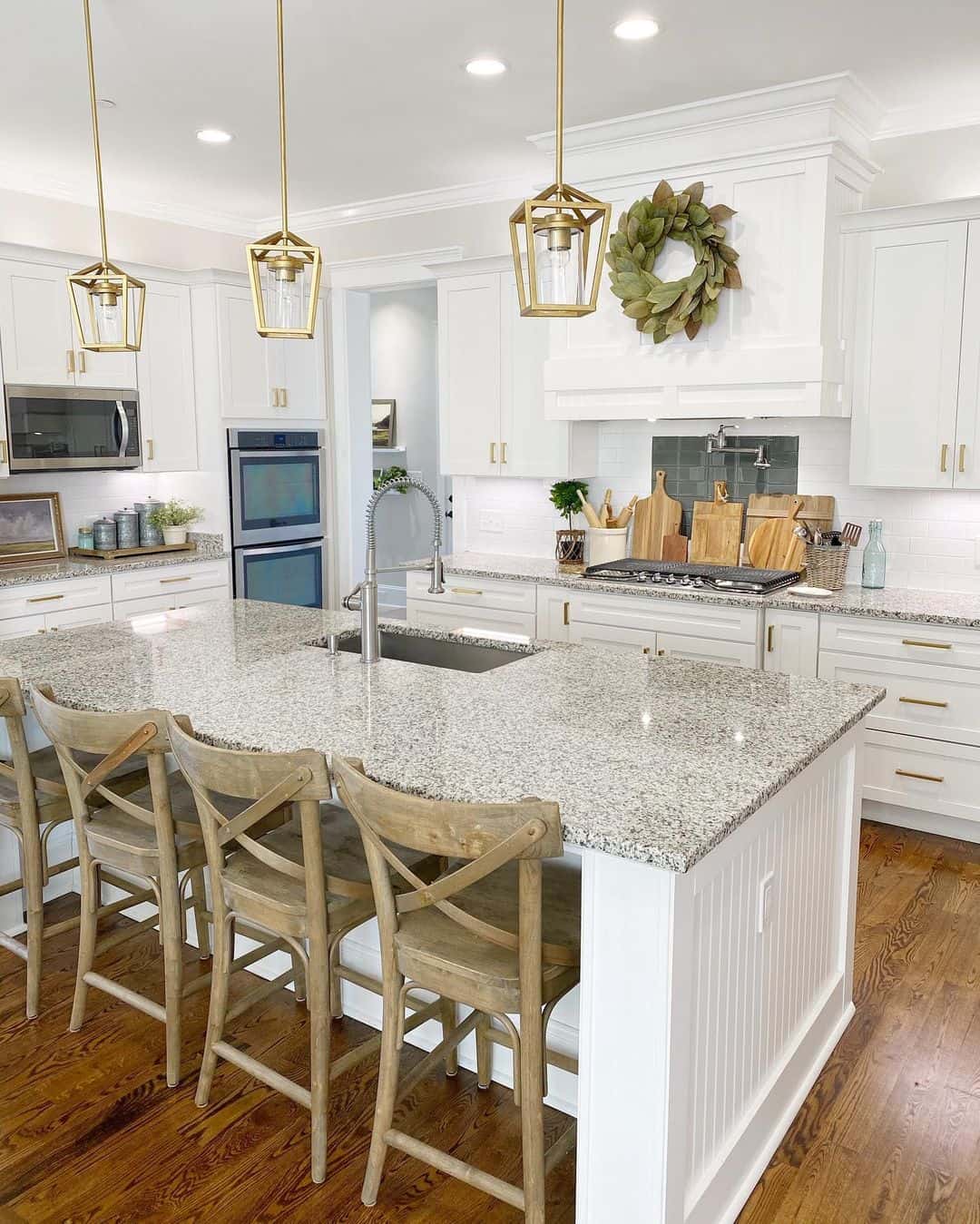 White Kitchen with Brass Pendant Lights - Soul & Lane