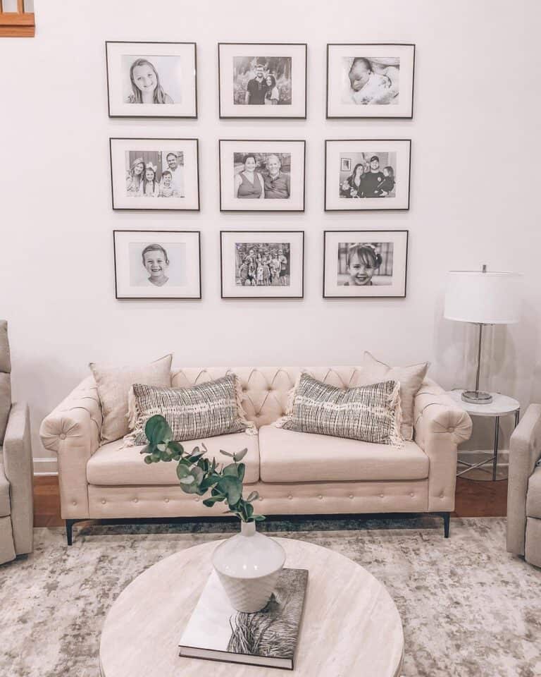 White Living Room Family Gallery Wall