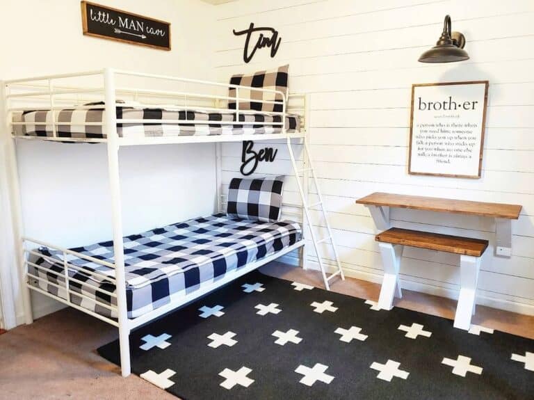 White Metal Bunk Bed for Boy Bedroom