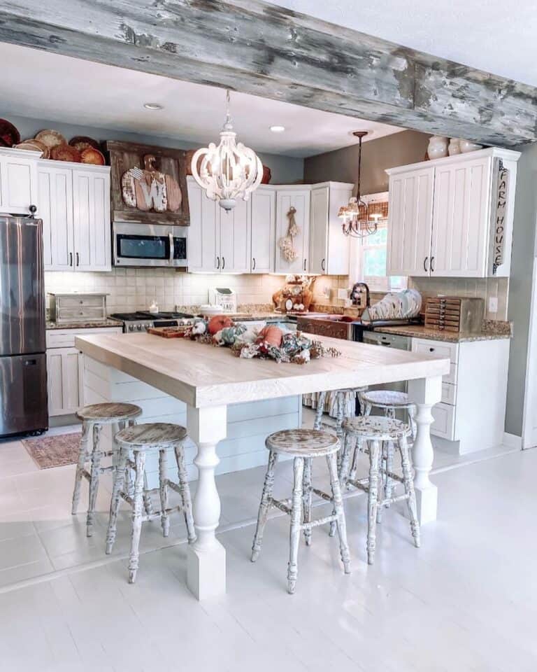 White Shiplap Kitchen Island Table
