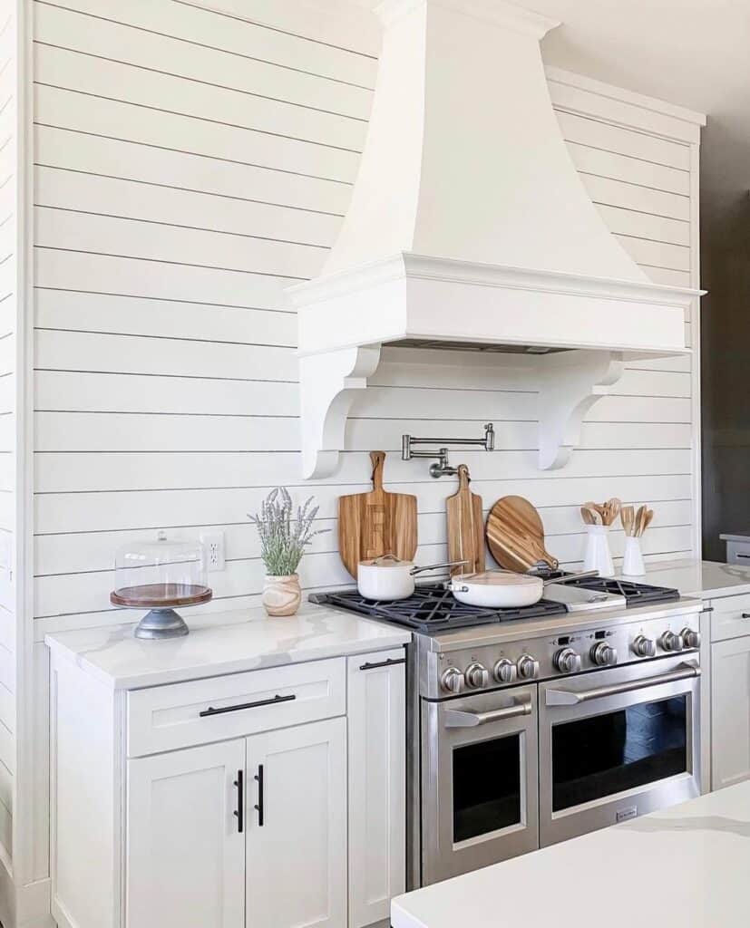 White Shiplap Kitchen with Black Hardware