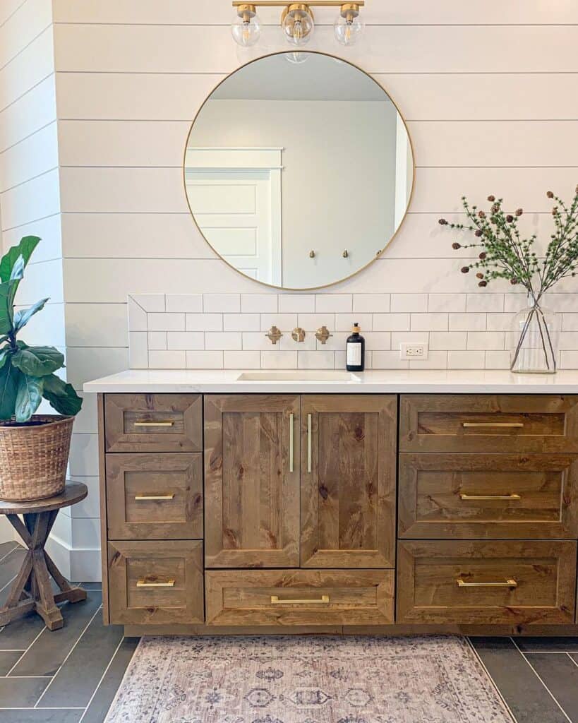 White Shiplap and Wood Vanity Bathroom