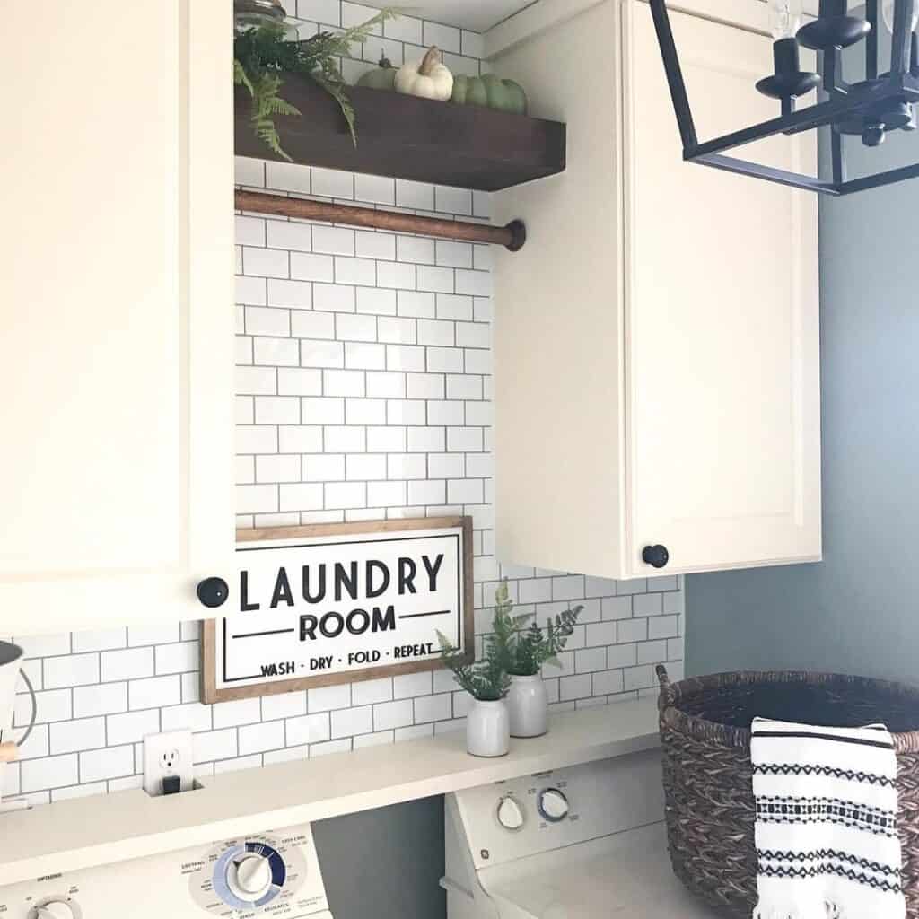 White Subway Tile Laundry Room Wall