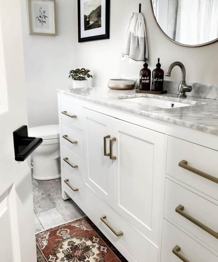 White Vanity with Gray Granite Countertop