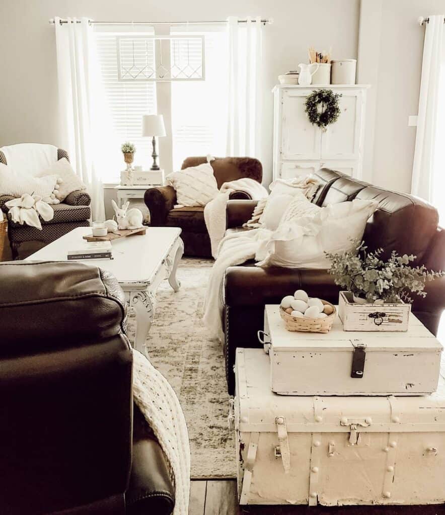 White Vintage Suitcases Paired with Brown Furniture