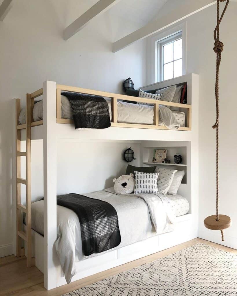 White and Blond Wood Bunk Bed
