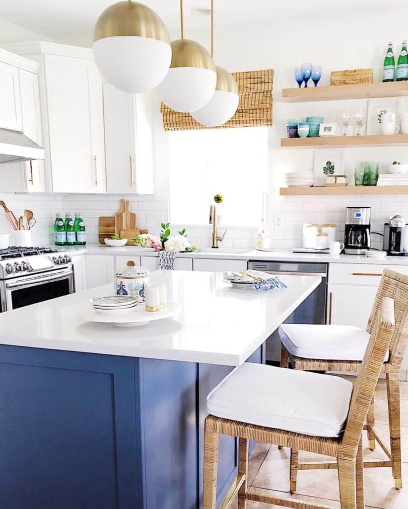 White and Gold Lighting in White Kitchen