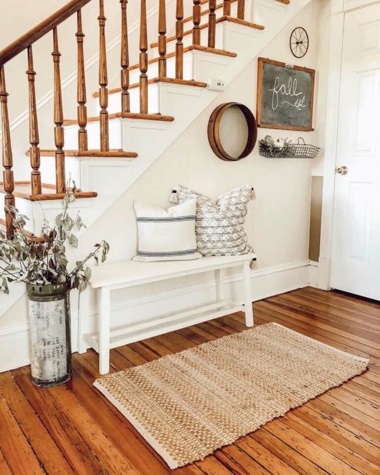White and Wood Staircase with Wooden Spindles