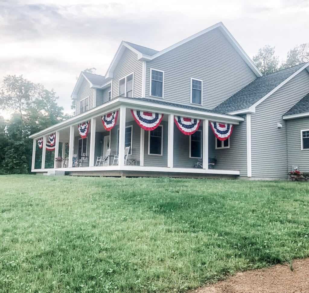 Wraparound Porch Roof with Flags