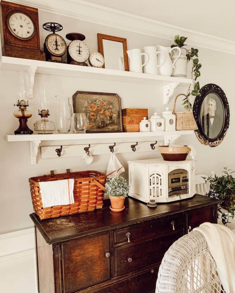 Antique Dining Room with White Shelves