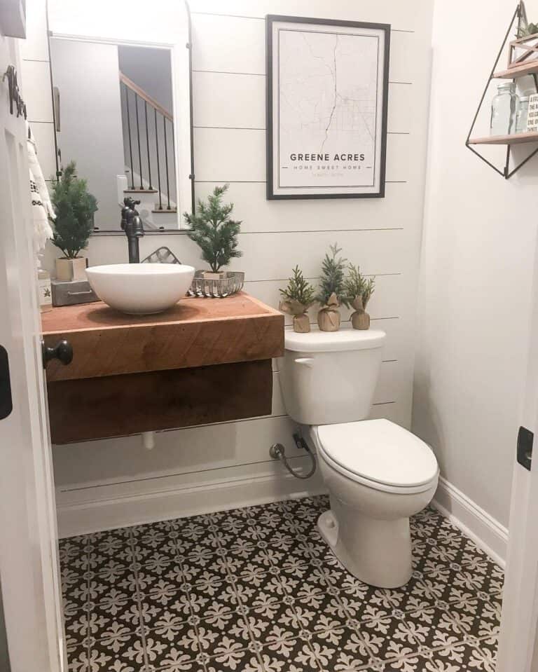 Bathroom Floor with Black and White Tile
