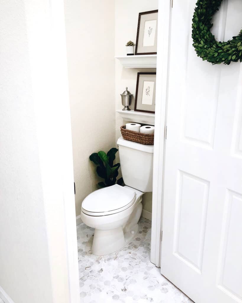 Bathroom with White Over the Toilet Shelf