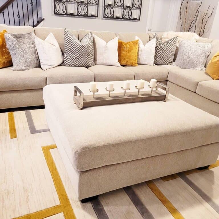 Beige Sectional Couch with Yellow Accents
