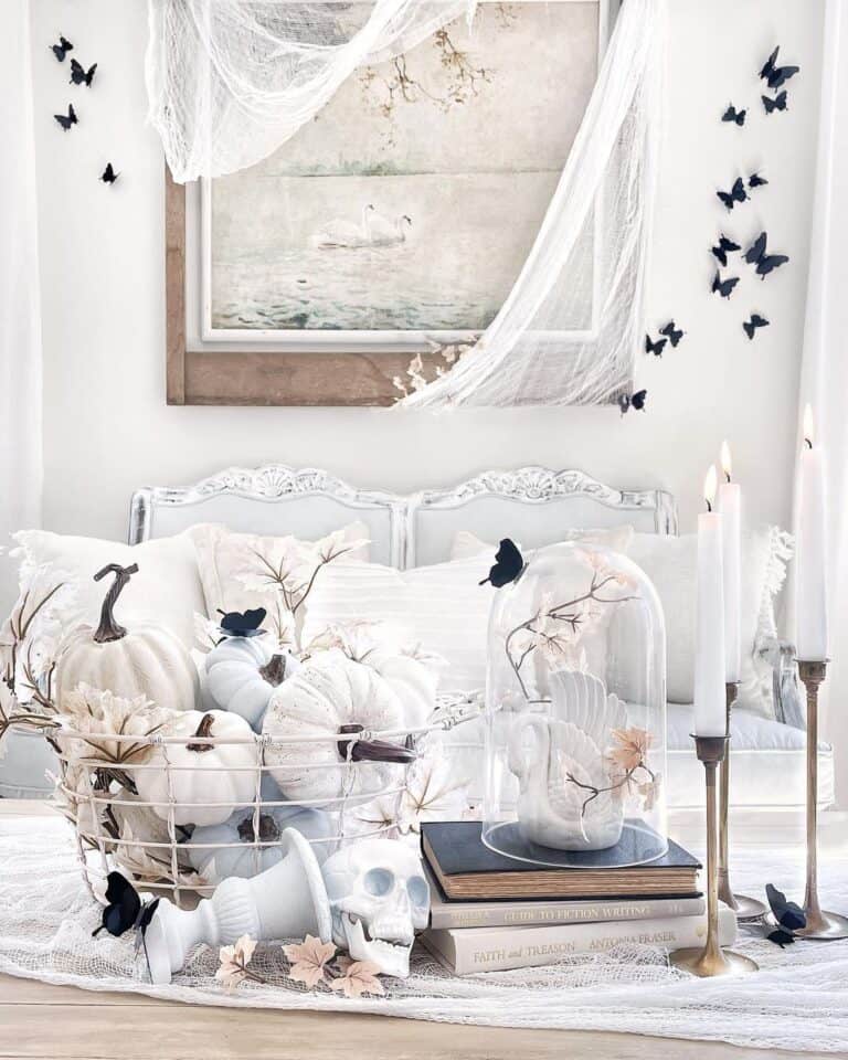 Black Butterflies with White Halloween Decor