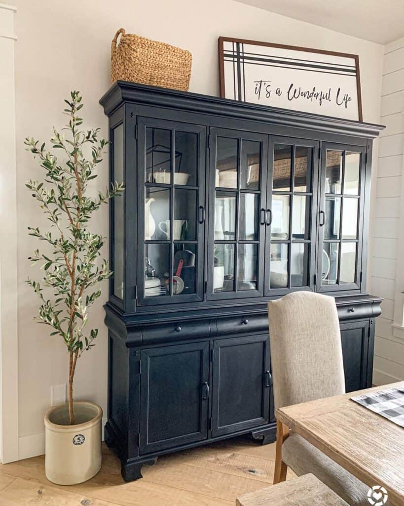 Black Dining Hutch with Glass Panels