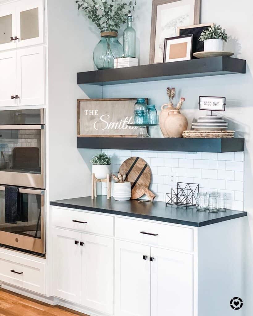 Black Floating Shelves in Kitchen