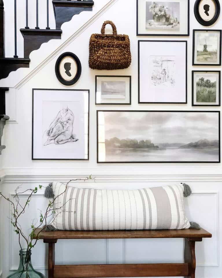 Black Frame Gallery Wall Under Stairs