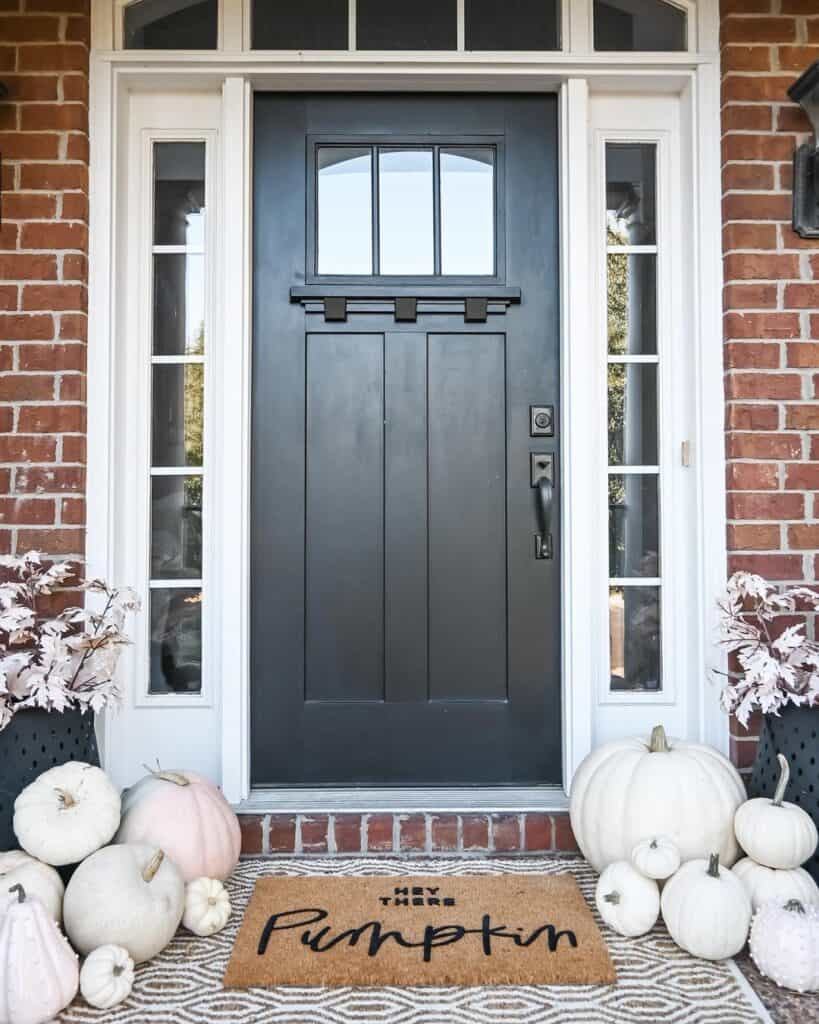 Black Front Door With Sidelights and a Transom