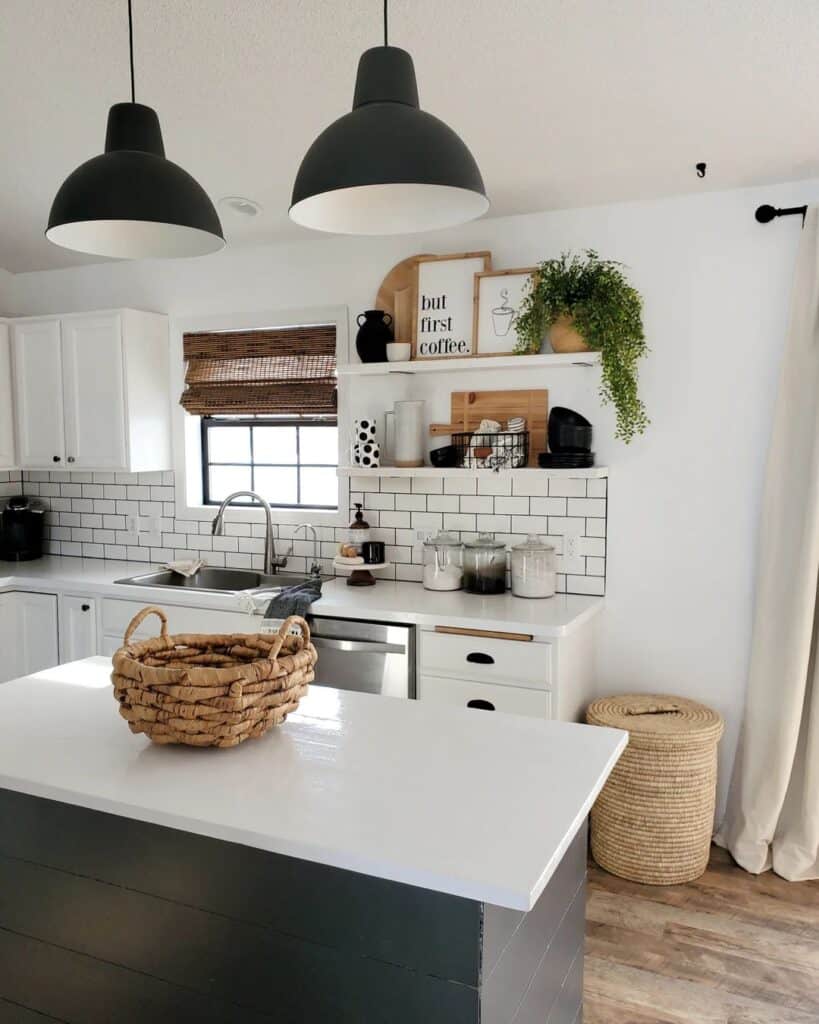 Black Pendant Lighting Over Kitchen Island