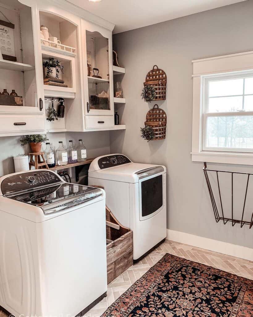 Black and Orange Laundry Room Vintage Rug