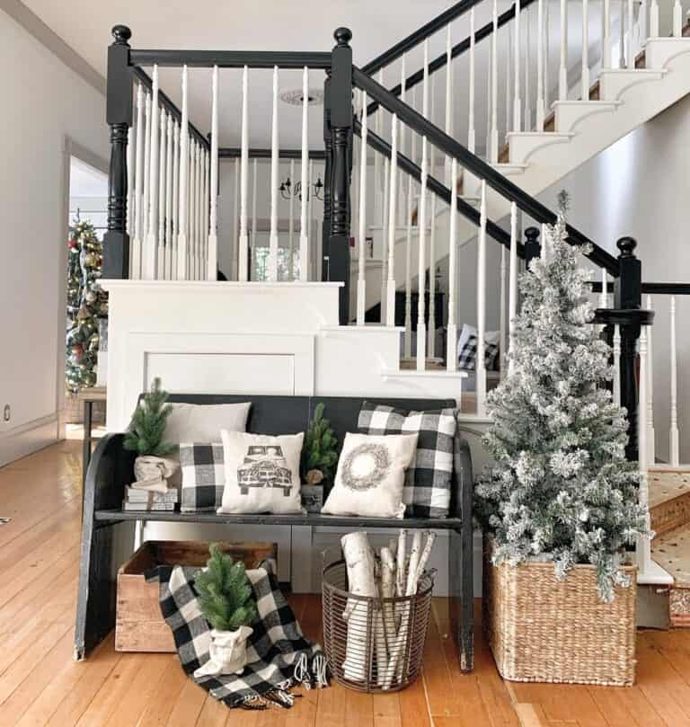 Black and White Christmas Décor Under Staircase