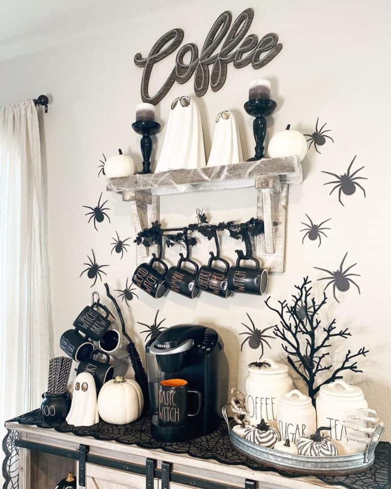 Black and White Coffee Bar with Creeping Spiders