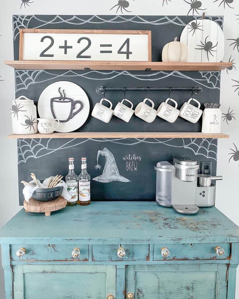 Black and White Halloween Decor Coffee Bar