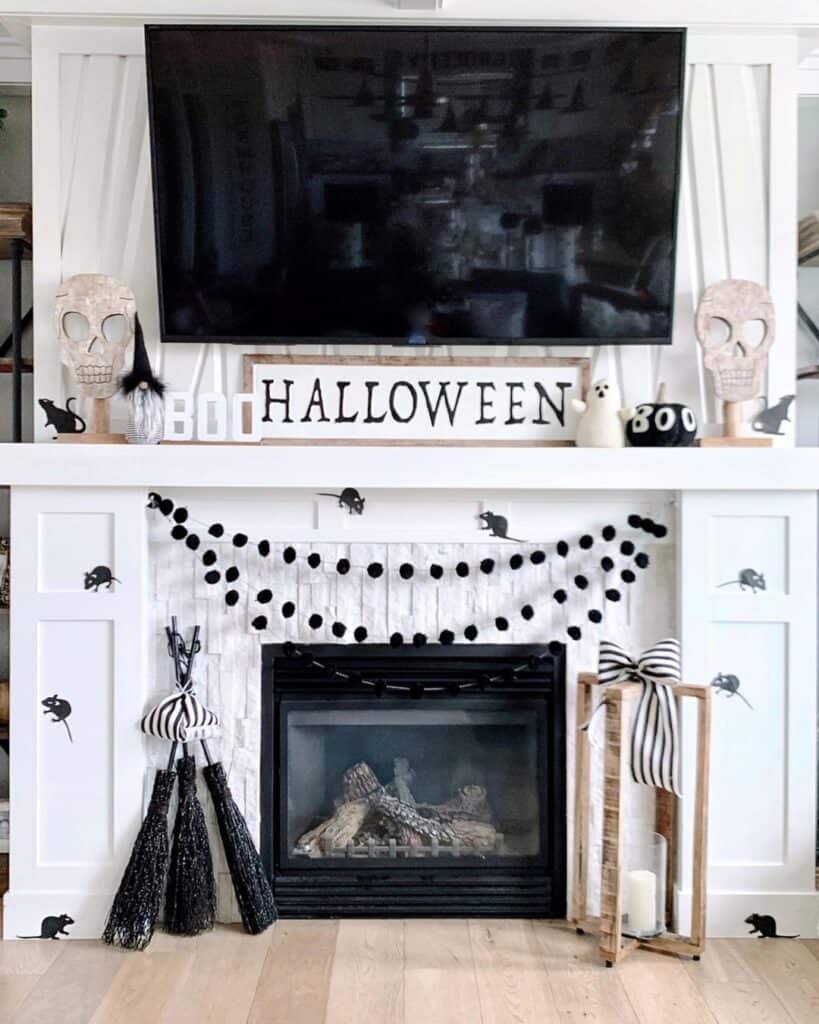 Black and White Halloween fireplace