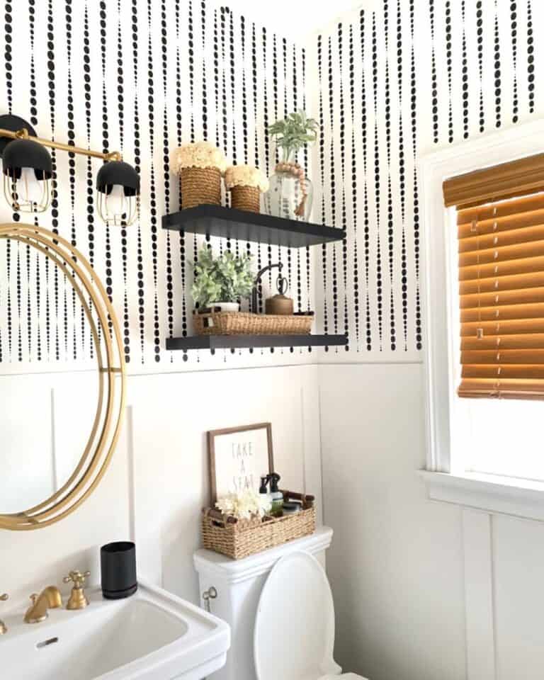 Black and White Stenciled Bathroom Wall