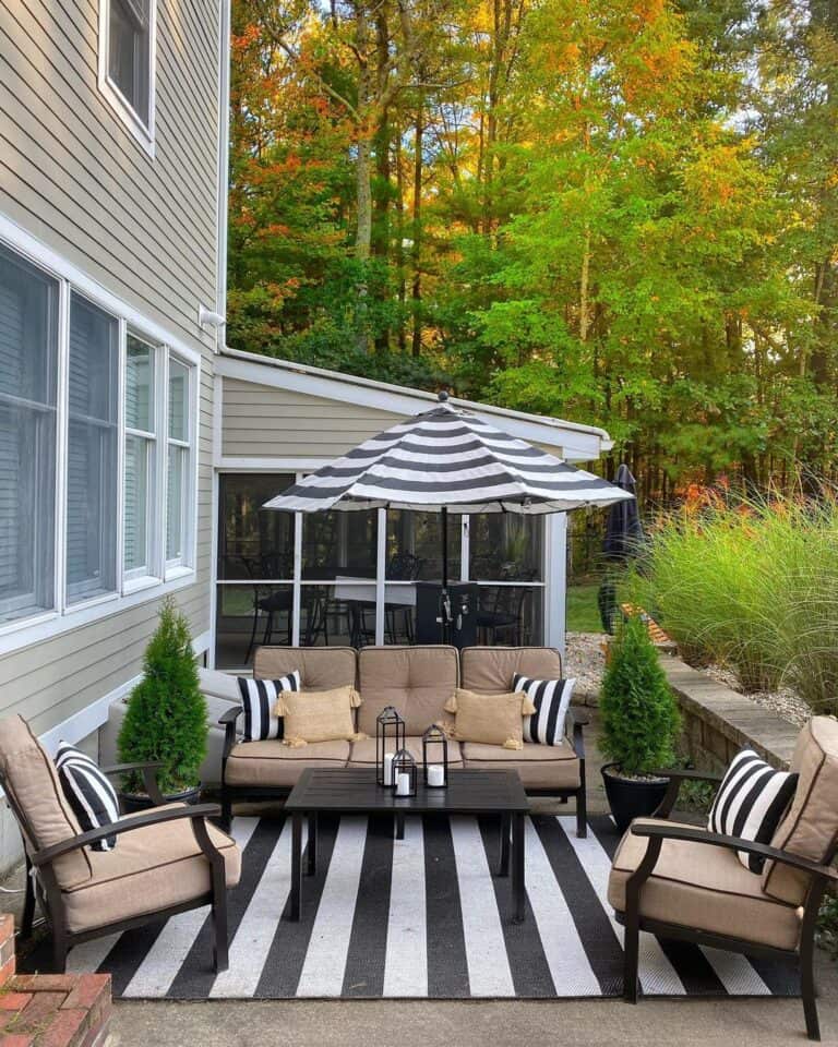Black and White Striped Accents on Patio