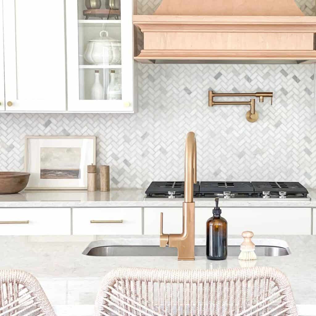 Brass Accents with White and Gray Tile