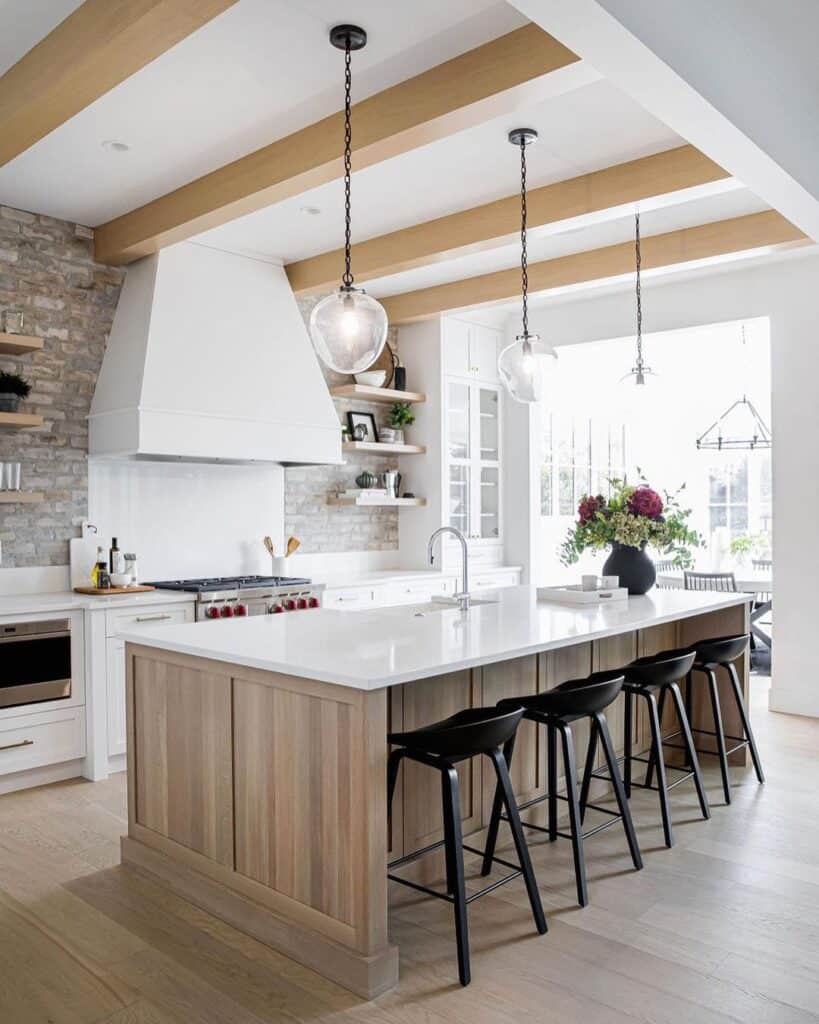 Brick Backsplash With White Hood