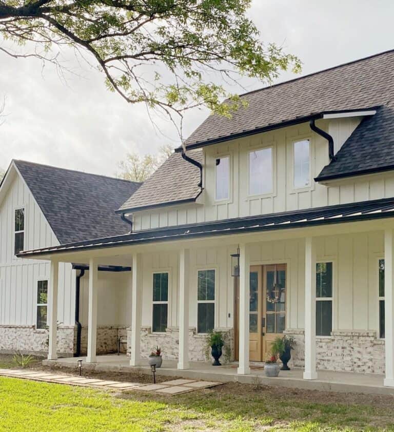 Brick Wainscot Front Porch with Columns